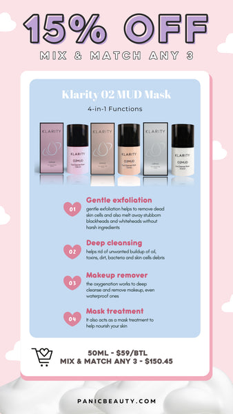 [MIX MATCH 3 OR MORE FOR  15% OFF - MIX AND MATCH ANY 3] KLARITY LASERTOX CC LOTION + O2 MUD MASK + IMMORTAL ELIXIR